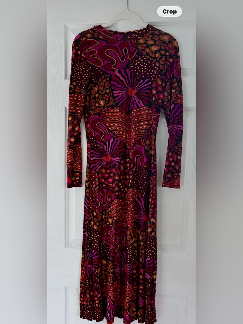 Farm Rio Floral Long Sleeve Midi Dress in red and fuschia